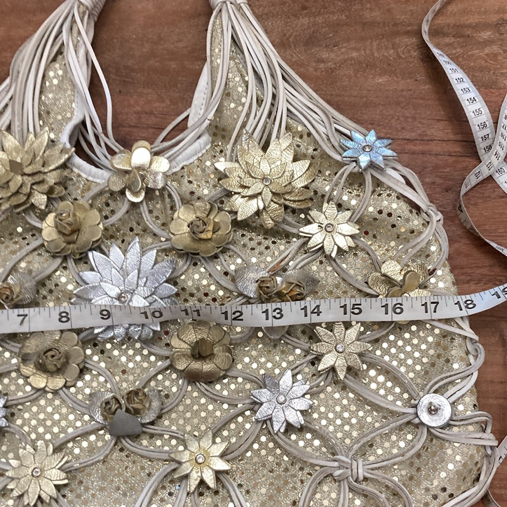 BEVERLY  FELDMAN LEATHER FLORAL  STUDDED RHINESTONE BAG - Picture 10 of 12